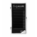 Beauty Allure 0.07 C Mix eyelash extensions in a clear plastic case with a black insert showing different lash lengths from 8mm to 15mm.
