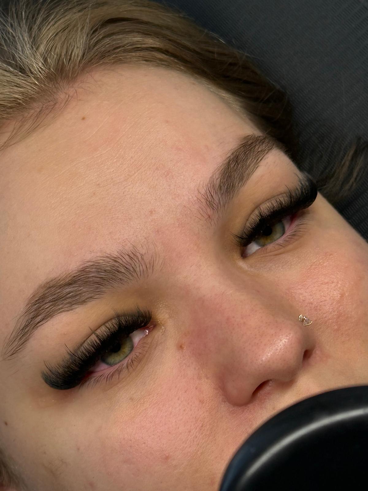 close up of C curl lashes on lash model done by Beauty Allure Aesthetics